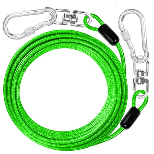 jenico Dog Tie Out Cable: 15 ft Dog Lead for Yard - Heavy Duty Chain Leash Outside for Small Large Dogs Up to 500 lbs - Outdoor Dog Runner Tether - color: Green, size: 15FT