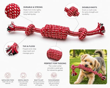 Durable Cotton Rope Dog Toy for Small Chewers, Tug of War Chew Toy with Knots, Teeth Cleaning Puppy Toy for Small -Extra Small Dogs, Bite Resistant Fetch Training Toy (Red) - color: Red