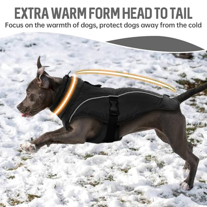 DENTRUN Warm Dog Winter Coat, Easy On Reflective Turtleneck Fleece Jacket | Adjustable buckle, easy on off, windproof & water-repellent, thick fleece snowsuit, outfit fits small to large breeds - color: Black, size: Medium