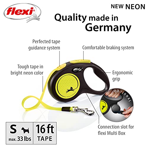 FLEXI New Neon Tape Retractable Dog Leashes for Small Dogs Upto 33 lbs. –16 ft.,Neon Yellow/Black | Tangle Free Pet Walking Leash with One-Handed Brake,Pause,Lock | German Quality Product (Pack of 12) - color: Yellow/Black, size: Small (Pack of 12)