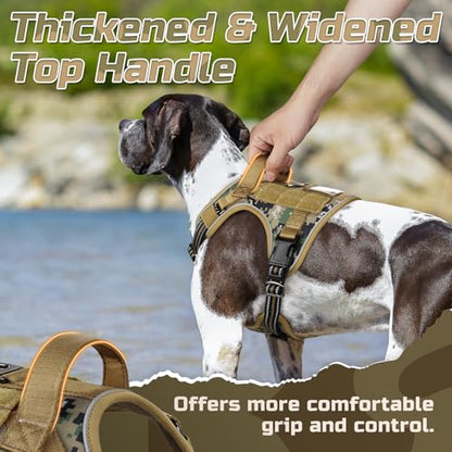 rabbitgoo Tactical Dog Harness Medium Sized Dog, No Pull Military Service Vest with Handle & Molle, Easy Control for Training Walking, Adjustable Reflective Straps, Brown camo, M - color: Brown camo, size: Medium