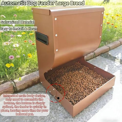 Large Gravity Dog Feeder 15lbs, Heavy Duty Metal Automatic Pet Food Dispenser, Rust-Proof Outdoor Dog Bowl with Secure Lid for Large Dogs & Cats