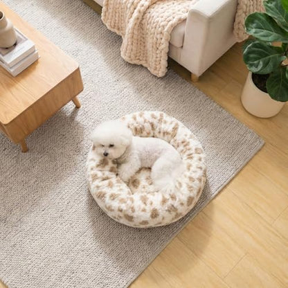 Avont Washable Donut Dog Bed with Removable Cover, Orthopedic Mixed Memory Foam Round Pet Bed, Ultra-Thick Faux Rabbit Fur Calming Cushion for Small, Medium Dogs - size: S ( 23")