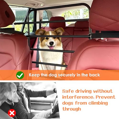 Dog Car Barrier, Adjustable Universal Vehicle Pet Barrier for Cars, Trucks, SUVs - Moves with Your Vehicle Seats, 42"–61" Width Adjustable SUV Dog Barrier for Back Seat