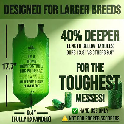 Ultra Thick & Deep RockRhino Dog Poop Bags for Large & XL Breeds | 4-Layer Interlocked Bottom | 100% Home Compostable, 0% Plastic | Vanilla-Scented | 60 Bags, Easy Open Tie Handles, Not for Scooper - size: 60 Count (Pack of 1)