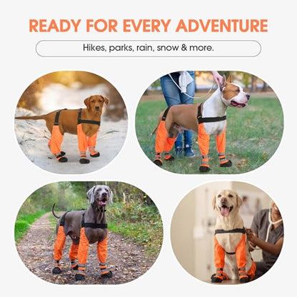 Pezluxe Dog Suspender Boots, Waterproof Anti-Slip Dog Rain Boots with Adjustable Strap for Small Medium Large Dogs, Reflective Paw Protector Dogs Booties for Outdoor Walking,Rain Snow Hiking,Orange, S - size: S