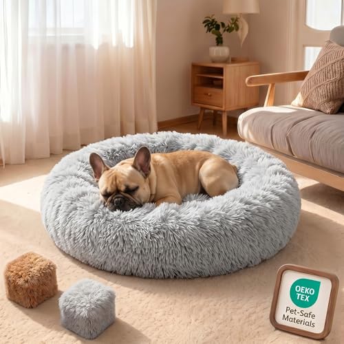 Premium Donut Dog Bed,Dual Memory Foam Orthopedic Dog Beds for Large Sized Dogs,Thick Cooling Gel Fluffy Calming Pet Couch with Removable Waterproof Washable Cover,36 Inch,Grey - color: Grey, size: 36"x36"x8"