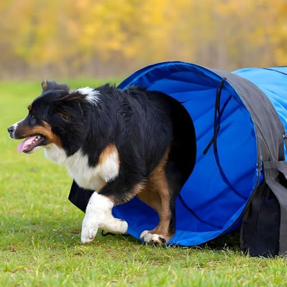 28 in 18 Foot Blue Extra Large Dog Agility Tunnel with Sandbags Dogs Agility Training Equipment Tunnel with 4 Pack Sandbags Carry Bag and 4 Ground Spikes for All Medium and Large Dogs - color: Blue, size: 28in X 18 ft