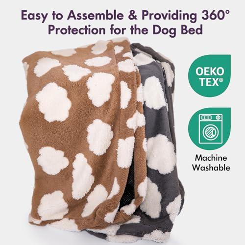 Faux Fur Dog Bed Covers – Ultra Soft Rose Velvet, Removable & Washable, Cozy & Durable,Large Pet Bed Cover Only (No Filling) – Gray, (Cloud Dark Gray, 36" L x 24" W x 4" Th)