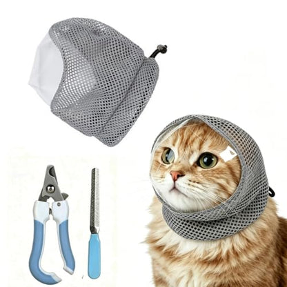 Adjustable Cat Muzzle for Grooming and Cat Nail Trimming Check,Biting Prevention, Pet Nail Clippers, Nail File. | Adjustable Cat Muzzle for Grooming