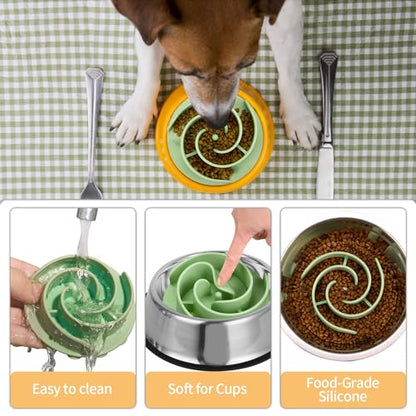 Slow Feeder Dog Bowls Insert, Bestalk Soft Silicone Slow Eating Feeder Insert with Suction Cups for Small, Medium and Large Dogs, Fit into Basic and Elevated Dog Bowls, Green - color: Green, size: M