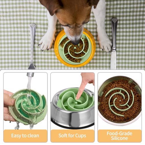Slow Feeder Dog Bowls Insert, Bestalk Soft Silicone Slow Eating Feeder Insert with Suction Cups for Small, Medium and Large Dogs, Fit into Basic and Elevated Dog Bowls, Green - color: Green, size: S