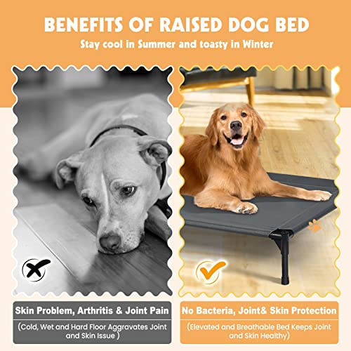 Elevated Dog Beds, Indoor Outdoor Raised Pet Bed, Portable Cooling Puppy Cot with Breathable Mesh, Canopy, Durable Steel Frame for All-Year Use