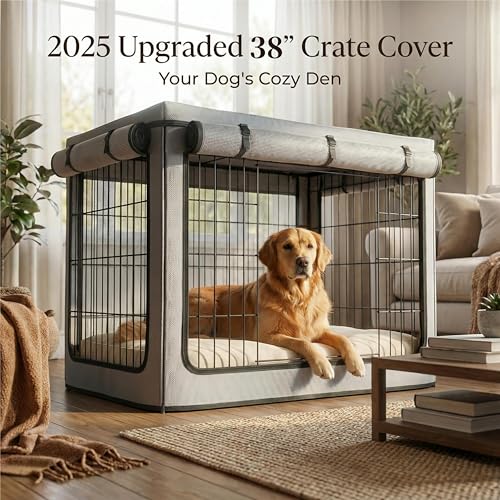 Dog Crate Cover, Heavy Duty 1680D Waterproof Oxford Cloth with Breathable Mesh & Detachable Sunshade, Universal Fit for Wire Crates, All-Weather Indoor Outdoor Use (38-Inch) - size: 38-Inch