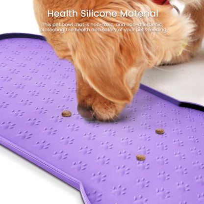 PWTAA Dog Food Mat Anti-Slip Silicone Dog Bowl Mat Thicker Pet Placemat Waterproof Cat Feeder Pad with Raised Edge Puppy Kitten Feeding Mats Suitable Small Medium-Sized Dogs Cats Eating Tray - 2PCS - color: Purple, size: 19.4" x 9.8"-2PCS