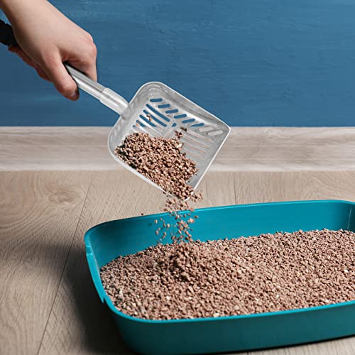 Hortsun 32 Inch Cat Litter Scooper Metal Long Handle with Cat Litter Scoop Holder Deep Kitty Sifter Shovel Detachable Stainless Steel Poop Sifter Scooper Caddy Kitty with Box(Gray) - color: Gray