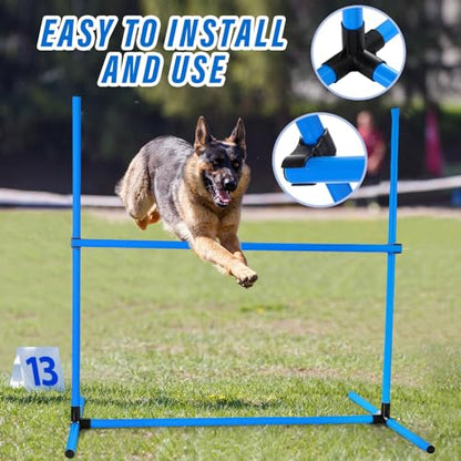 Shappy 4 Pieces Dog Agility Equipment with Adjustable Height Jump Bars Adjustable Dog Agility Jumps with Carry Bag Exercise Jumping Hurdles for Indoor Outdoor Course Game(Blue) - color: Blue