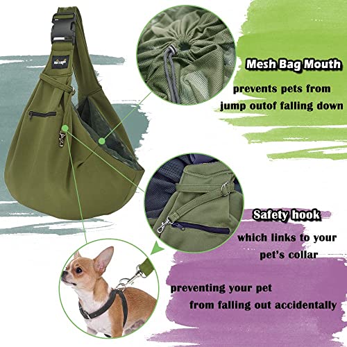 NATUYA Pet Dog Sling Carrier - Dog Sling with Net bag for Carrier Dogs Cats-Hands Free Pet Bag-Buckle net Pocket pet Bag (Green) - color: Green