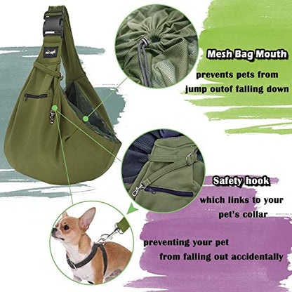 NATUYA Pet Dog Sling Carrier - Dog Sling with Net bag for Carrier Dogs Cats-Hands Free Pet Bag-Buckle net Pocket pet Bag (Green) - color: Green