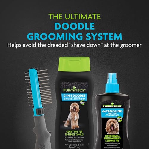 FURminator 2-in-1 Doodle Grooming Tool for Dogs, 1 Count, Dematting Tool with Comb for Mats, Tangles & Maintenance on Curly, Long, Silky & Wiry Coats