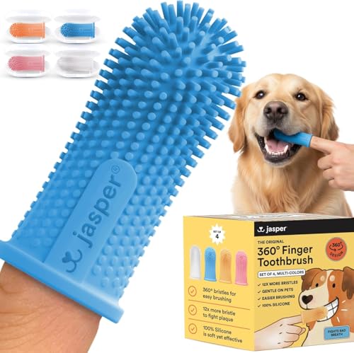 Jasper Dog Toothbrush, 360 Degree Pet Tooth Brushing Kit, Cat Toothbrush, Canine Dental Care & Teeth Cleaning Kit, Pet Finger Tooth Brush, Use with Dog Toothpaste, 4-Pack Multicolor - color: Multicolor (4-pack)