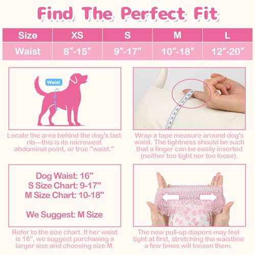 Dono Disposable Pull It Up Female Dog Diapers, 360° Stretchy Waist Puppy Diapers, Super-Absorbent Doggie Diapers with Rapid-Dry Technology Leak-Proof Design for Doggy in Heat Period, S 10 Pcs - size: S(Waist 9"-17")