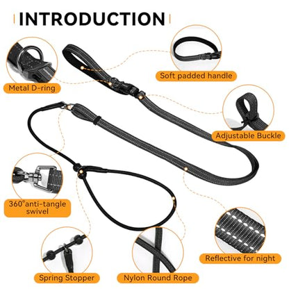 Hands Free Slip Lead Dog Leash, Crossbody & Waist Leash for Walking Running, No-Pull Dog Training Lead for Small & Medium Dogs, Multifunctional Adjustable Lead 4-8FT. (Black) - color: Black