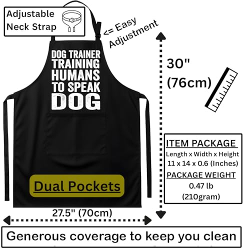 Dog Trainer Training Humans to Speak Dog Apron, Unisex, Black, One Size Fits All, Cotton Blend, Casual, Text Graphic, 2 Pockets