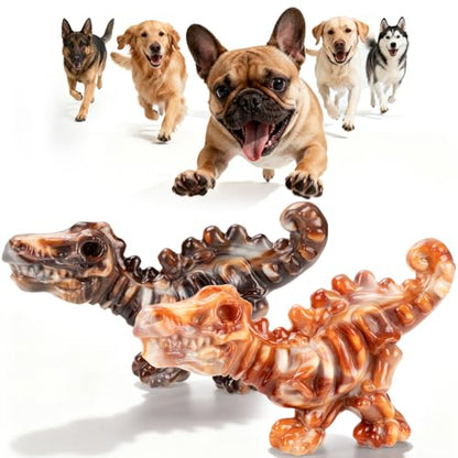 DinoBone 2-Pack Tough Dog Chew Toys for Aggressive Chewers, Rock-Hard Nylon Dinosaur Bones for Large Dogs 20–90 lbs, Almost Indestructible Dog Toys, Helps Redirect Destructive Chewing, Bacon Flavor