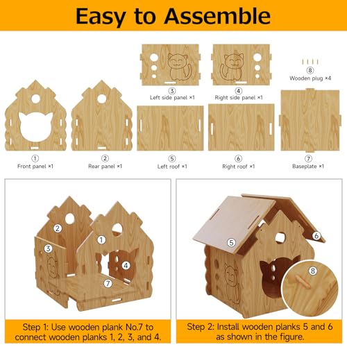 Cat House for Indoor Cats - Modern Wooden Covered Cat Cave Bed，Sturdy & Durable Cat Hideaway，Small Pet House and Habitats with Air Vents Warm Cat Cave, Weather-Resistant, DIY Paintable,Easy to install