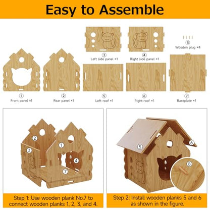 Cat House for Indoor Cats - Modern Wooden Covered Cat Cave Bed，Sturdy & Durable Cat Hideaway，Small Pet House and Habitats with Air Vents Warm Cat Cave, Weather-Resistant, DIY Paintable,Easy to install