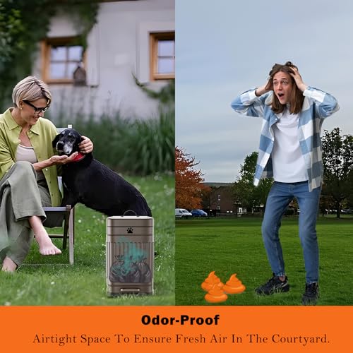 Dog Poop Trash Can Outside, 5L/1.3Gal Metal Dog Waste Trash Can with Lid, Foot Pedal, Pet Waste Container with 40 Bags, Poop Bucket with Lid Soft Close for Pet, Brown - size: 5L Brown Trash Can