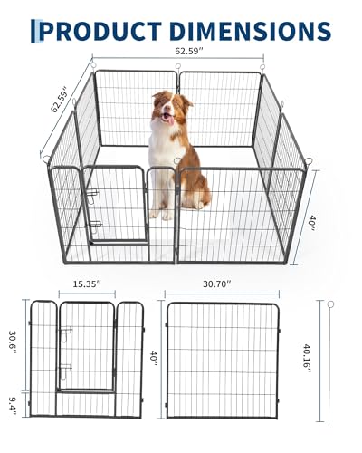 40 Inch 8 Panels Dog Playpen, Heavy Duty Metal Pet Exercise Pen with Secure Gate, Foldable Portable Dog Fence, Anti-Rust Metal Puppy Playpen for Large Small Dogs, Outdoor Yard RV Camping & Indoor Use - size: 32"x40"- 8 pcs