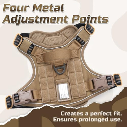 rabbitgoo Tactical Dog Harness Medium Sized Dog, No Pull Military Service Vest with Handle & Molle, Easy Control for Training Walking, Adjustable Reflective Straps, Brown, M - color: Brown, size: Medium