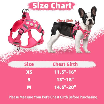 PUPTECK Dog Harness Small Sized Dog, Step in Adjustable Reflective Dog Vest Harness Escape Proof, No Pull Soft Padded Harness Easy Control, Fuschia, S - color: Fuschia(Daisy), size: S (CHEST: 13"-18")