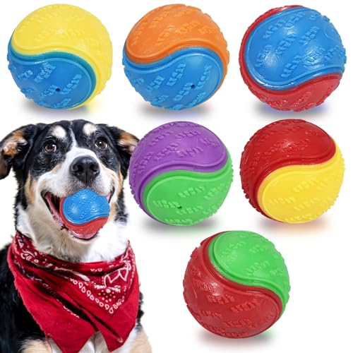 6Pcs Squeaky Dog Balls, Dog Toys Balls for Training, Tough Ball Toys for Dogs, Fit with Dog Ball Launcher, High Bouncy Dog Ball for Interactive Playing, Puppy Pet Chew Balls Teething Balls 2.5in - color: S6-muti-color