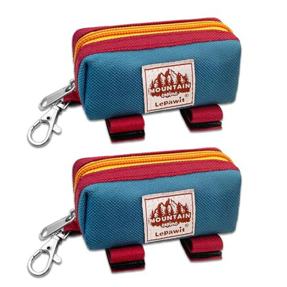 Dog Poop Bag Holder Zippered Pouch, Portable Dog Poop Bag Dispenser with 1 Metal Clip, Fashion Color Matching Canvas Waste Bag Holder for Leashes - 2pack - color: 2 Pack-Blue
