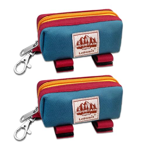 Dog Poop Bag Holder Zippered Pouch, Portable Dog Poop Bag Dispenser with 1 Metal Clip, Fashion Color Matching Canvas Waste Bag Holder for Leashes - 2pack - color: 2 Pack-Blue