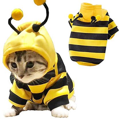 Pet Bee Halloween Costume Dog Hoodies Cat Holiday Cosplay Warm Clothes Puppy Cute Hooded Coat Christmas Outfits for Cat and Small Dogs (Yellow, X-Small), XS - color: Yellow, size: X-Small