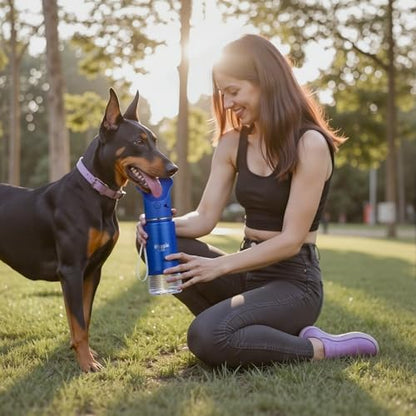 Stainless Steel Dog Travel Water Bottle, Vacuum Insulated Portable Dog Water Dispenser, Large Bottle with Drink Cup On The Go, Outdoor Walking, Hiking, Travel (Cobalt, 22oz) - color: Cobalt