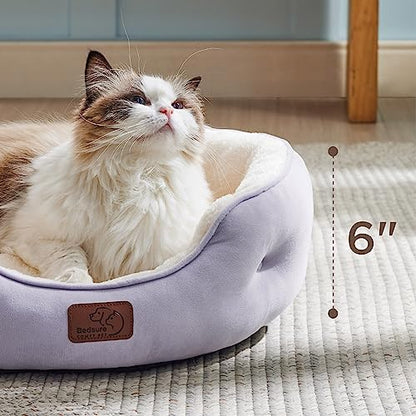 Bedsure Dog Beds for Small Dogs - Round Cat Beds for Indoor Cats, Washable Pet Bed for Puppy and Kitten with Slip-Resistant Bottom, 20 Inches, Misty Lilac | Azure Lilac Soft plush pet bed,dog beds for small dogs for puppy and kittens,Anti-Slip bottom,easy