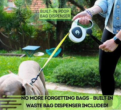 Snuggle Paws Retractable Dog Leash 16ft – Heavy Duty All-in-One Dog Leash with LED Flashlight, Poop Bag Holder, Chew Proof Steel Cable & Reflective Tape – Size S - size: S | 16.4 ft | 44 lbs