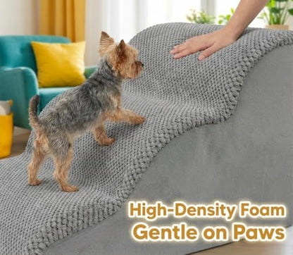 PAWZY Dog Stairs for Medium-Height Beds & Couches, 3-Step Foam Pet Steps 15.5” High for Small Dogs & Cats up to 60 lbs, Wide Non-Slip, Waterproof Washable Zipper Cover, No Assembly, Grey - size: 3 Step