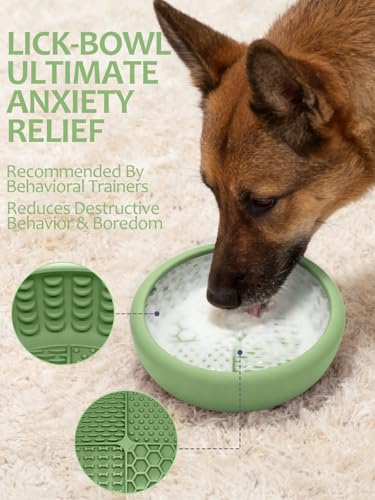 Dog Lick Bowl for Large Dogs, Lick Mat, Slow Feeder Lick Bowl with Brush and Scraper,Strong Suction, Freeze Licking Bowl for Anxiety Relief, Enrichment & Distraction, Dishwasher Safe 7.6 * 3.5 inch - color: Green