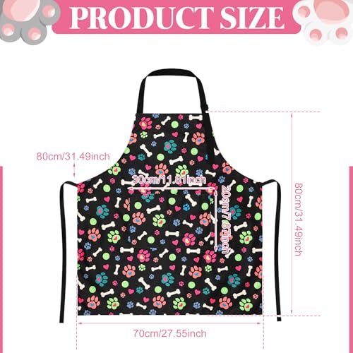 Dog Grooming Waterproof Apron with 2 Pockets, Cute Animals Puppy Dog Pets Apron - style: Heart-shaped Dog Paws and Ball