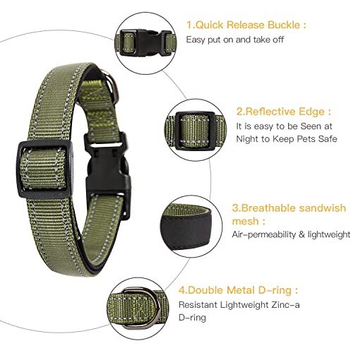 HEELE Dog Collar, Reflective Dog Collar, Soft Neoprene Padded Breathable Nylon Pet Collar Adjustable for Small Dogs Puppy, Army Green, XS(7.87-11.81") - color: Army Green, size: X-Small (7.87-11.81")
