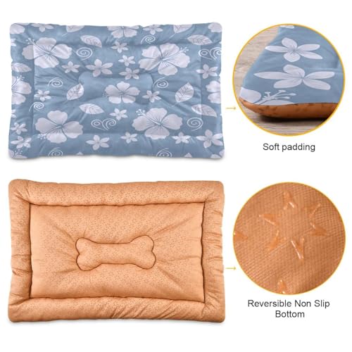 Hibiscus Pattern Pet Bed Mat for Dogs and Cats, Soft Washable Crate Pad with Non-Slip Bottom, Cozy Bed Cushion for Small Medium Large Pets, 18x24 Inch - size: Small