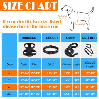 LOBEVE No Pull Dog Harness, Collar & Leash Set | Includes Dog Seat Belt, Collapsible Bowls & Poop Bag Dispenser. Ideal for Training, Walking, Hiking. Fits Small to Large Dogs(Black-XL) - color: Black, size: X-Large