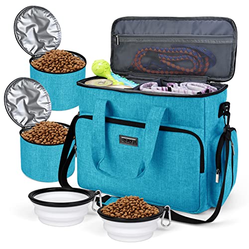 BAGLHER Dog Travel Bag, Pet Travel Bag (ALL Pet Travel Supplies), With 2 Pet Food Containers and 2 Collapsible Silicone Bowls; Essential Kits for Pet Travel Sky Blue - color: Sky Blue, size: Large