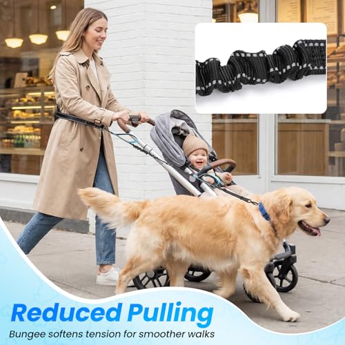 Hands Free Leash for 2 Large Dogs, No Tangle Waist Walking Bungee Leash, 6-8 FT Double Dog Leashes(50-150 lbs) - color: 2 Dog – Sunset Red